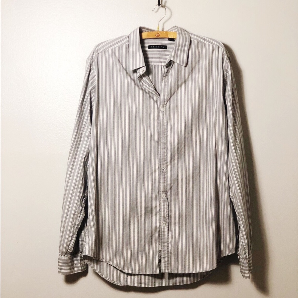 Theory Zack PS Indulgent Grey Striped Button Down
